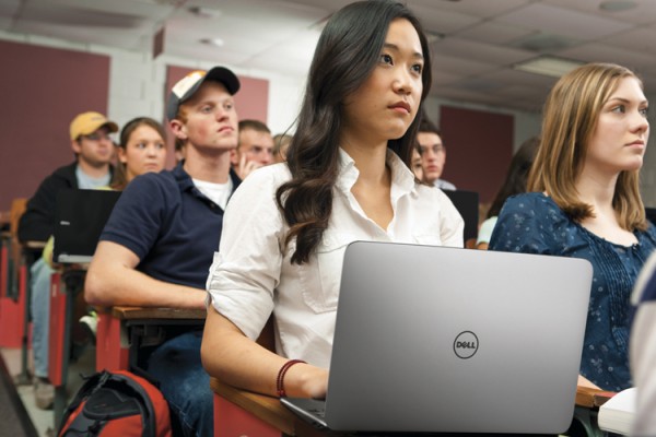 Students in Lecture Hall with Dell XPS 13 notebook computer.