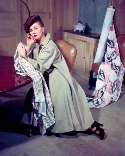 1947 --- Modeling Coat Designed by Elsa Schiaparelli --- Image by © Genevieve Naylor/Corbis