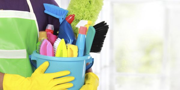 Portrait of man with cleaning equipment